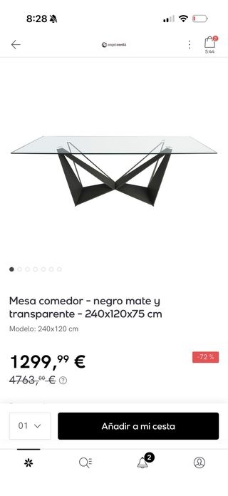 Mesa comedor cristal y metal negro