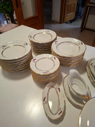 Vajilla porcelana blanca y dorada