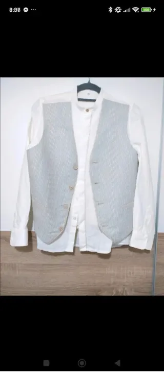 Traje comunión lino verde mar y crema 12 años