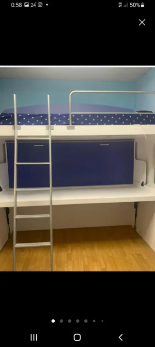 Litera Abatible con Escritorio Blanco y Azul