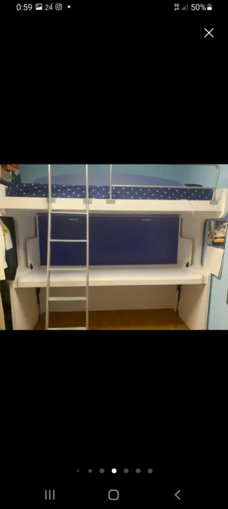 Litera Abatible con Escritorio Blanco y Azul