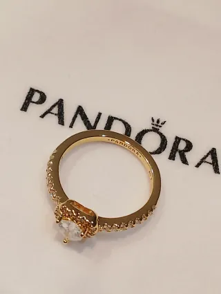 Anillo Pandora Corazón Circonitas Baño Oro 14k