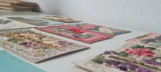 Lote Postales Antiguas Relieve Flores Palomas