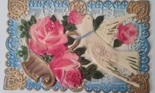 Lote Postales Antiguas Relieve Flores Palomas