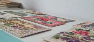 Lote Postales Antiguas Relieve Flores Palomas