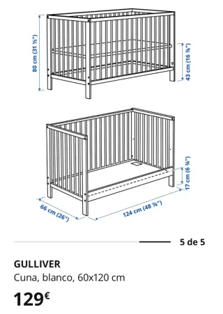 Cuna GULLIVER Ikea + colchón + cubre colchón