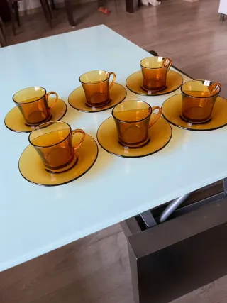 6 Tazas café con platos Duralex Ámbar