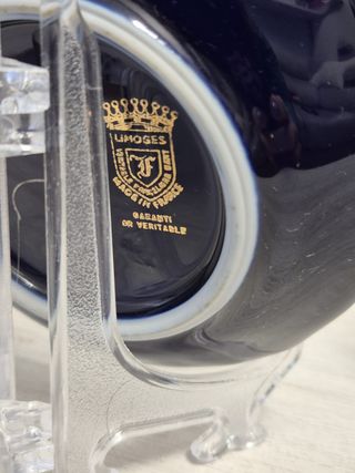 2 Platos Decorativos Porcelana Azul y Oro