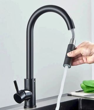 Grifo monomando fregadero cocina negro extraíble