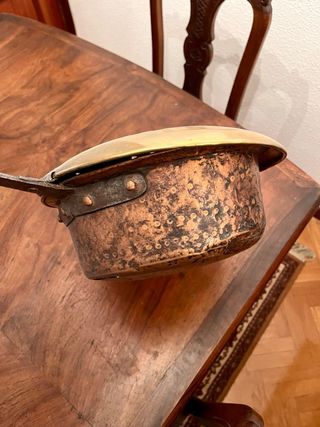 Badila antigua brasero madera y latón