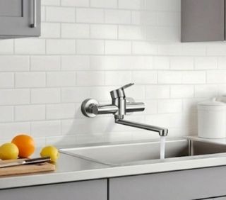 Grifo de pared cocina fregadero nuevo plateado