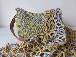 Bolso crochet azul y lima nuevo