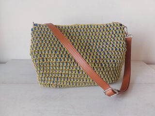 Bolso crochet azul y lima nuevo
