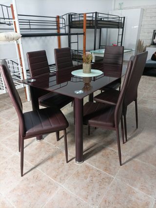 Comedor Cristal + 6 Sillas Marrón. ¡EN REBAJA!