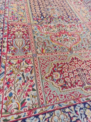 Tappeto persiano Kirman lana blu e rosso