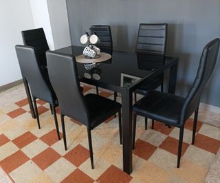 Mesa Comedor Cristal Negra. 6 Sillas. ¡OFERTA!