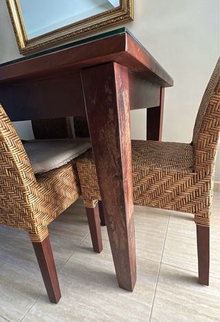 Mesa y 6 Sillas Ratán Cristal