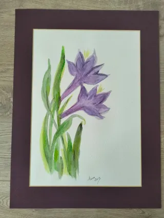 Pintura acuarela flores moradas