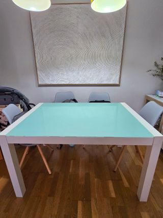 Mesa Comedor Cristal y Madera Blanca