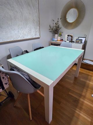 Mesa Comedor Cristal y Madera Blanca