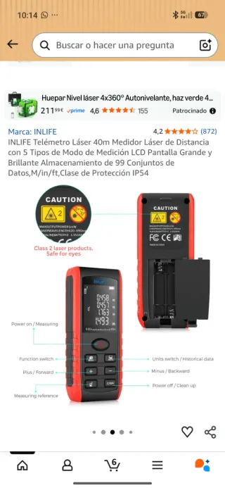 INLIFE Telémetro Láser 40m Medidor Distancia