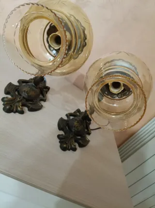 Coppia di vecchie applique funzionanti in ottone