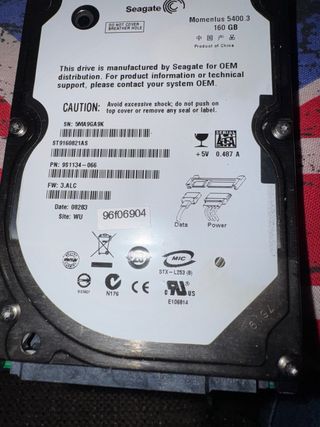Disco Duro Seagate Momentus 160GB de 2,5”