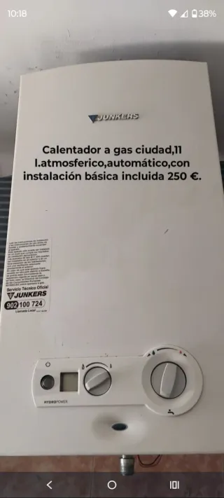 Calentador Junkers gas ciudad 11L atmosférico