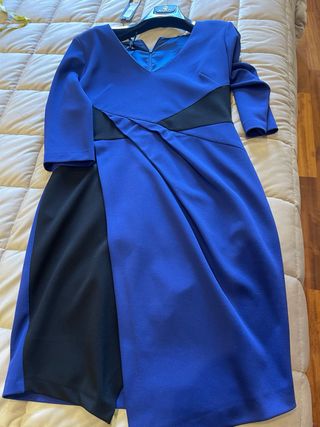 Vestito elegante blu e nero nuovo con cartellino