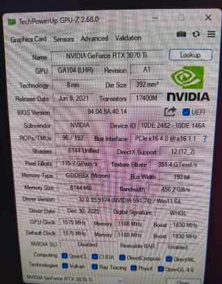 Nvidia GeForce Aorus 3070 Ti 6GB