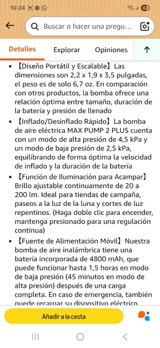 Bomba de aire con luz nuevo precintado