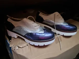 Zapatos Oxford Mujer Azul y Plata