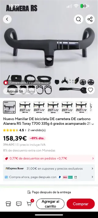 Manillar carbono carretera ALANERA RS (replica)