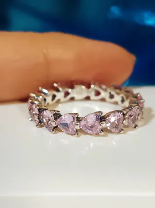 Anillo Plata S925 Corazones Rosa
