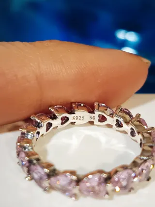 Anillo Plata S925 Corazones Rosa