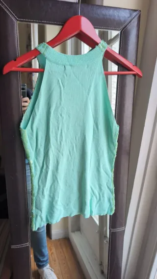 Top Zara Lentejuelas Verde Agua