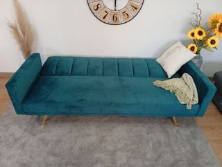 Sofá Cama Azul, Terciopelo. ¡Práctico y Económico!