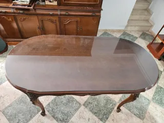 Mesa de comedor extensible de madera y cristal
