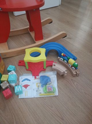Pack 3 juegos madera: balancín, tren y bloques