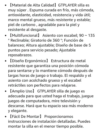 Silla Gaming GTPLAYER, Reposapies y Bluetooth