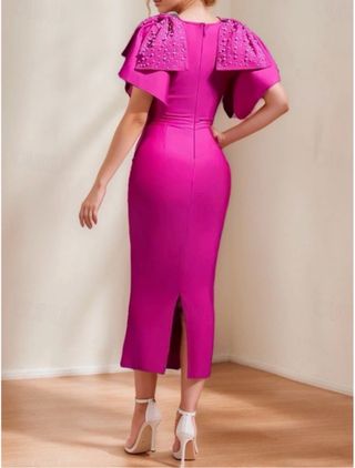 Vestido fiesta rosa perlas