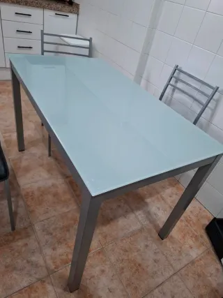 Mesa y 4 Sillas Cocina Cristal y Metal
