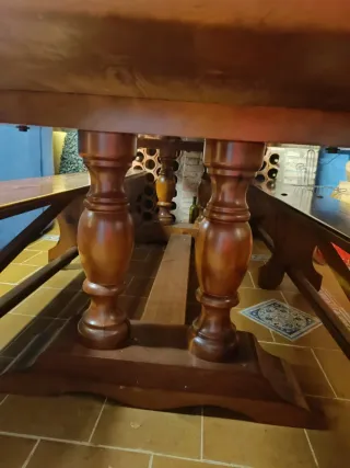 Mesa y 2 bancos madera pino maciza