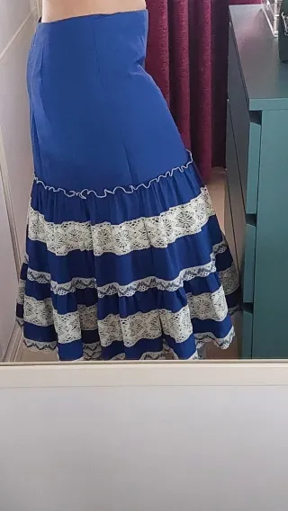 Falda Rociera Azul con Encaje