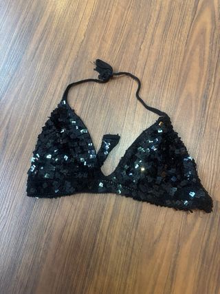 Top danza tribal lentejuelas negro