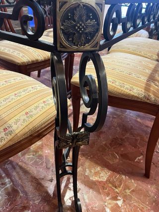 Mesa comedor forja y cristal + 6 sillas