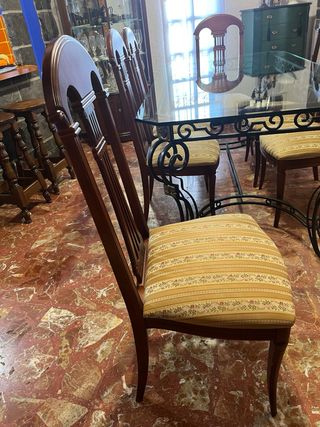 Mesa comedor forja y cristal + 6 sillas