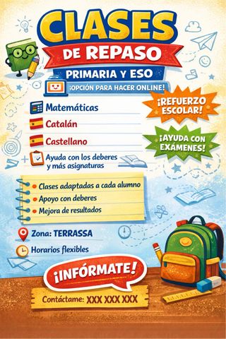 Clases de repaso para alumnos de Primaria y ESO.