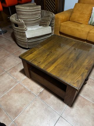 Mesa de centro rústica madera y cristal