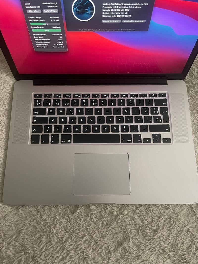 MacBook Pro 15 Retina 2014 A1398 Plata afbeelding 3